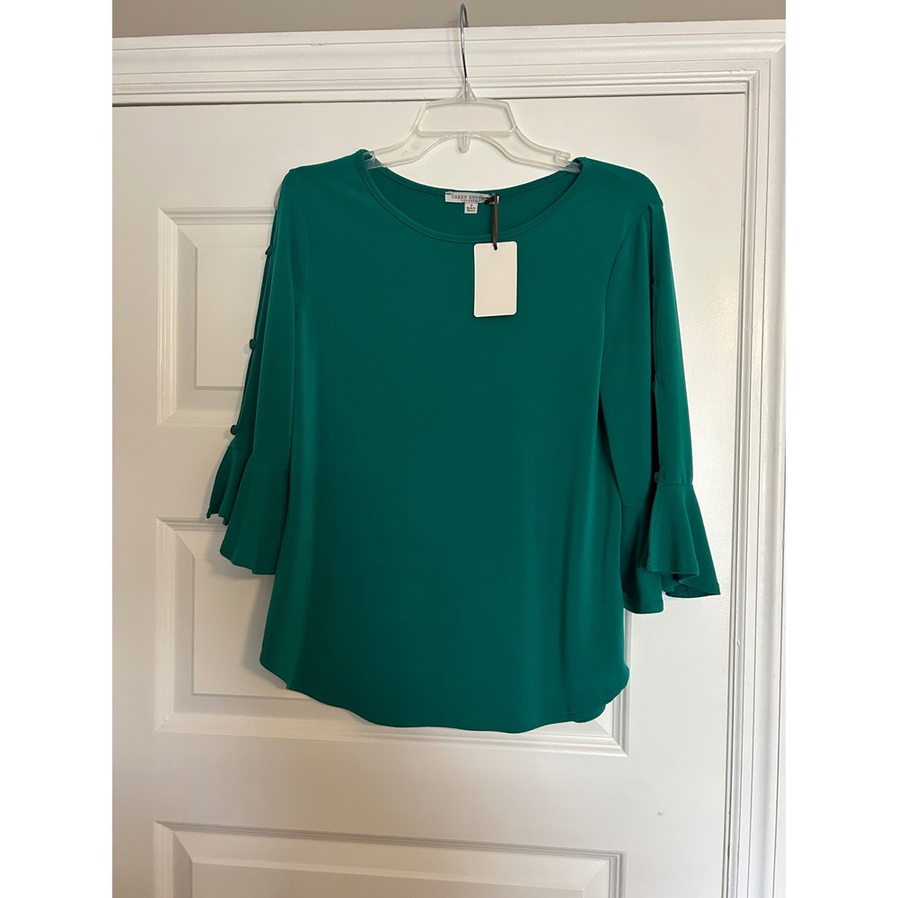 Green Envelope Los Angeles Emerald Green Ruffle Sleeve Button Detail‎ Blouse S